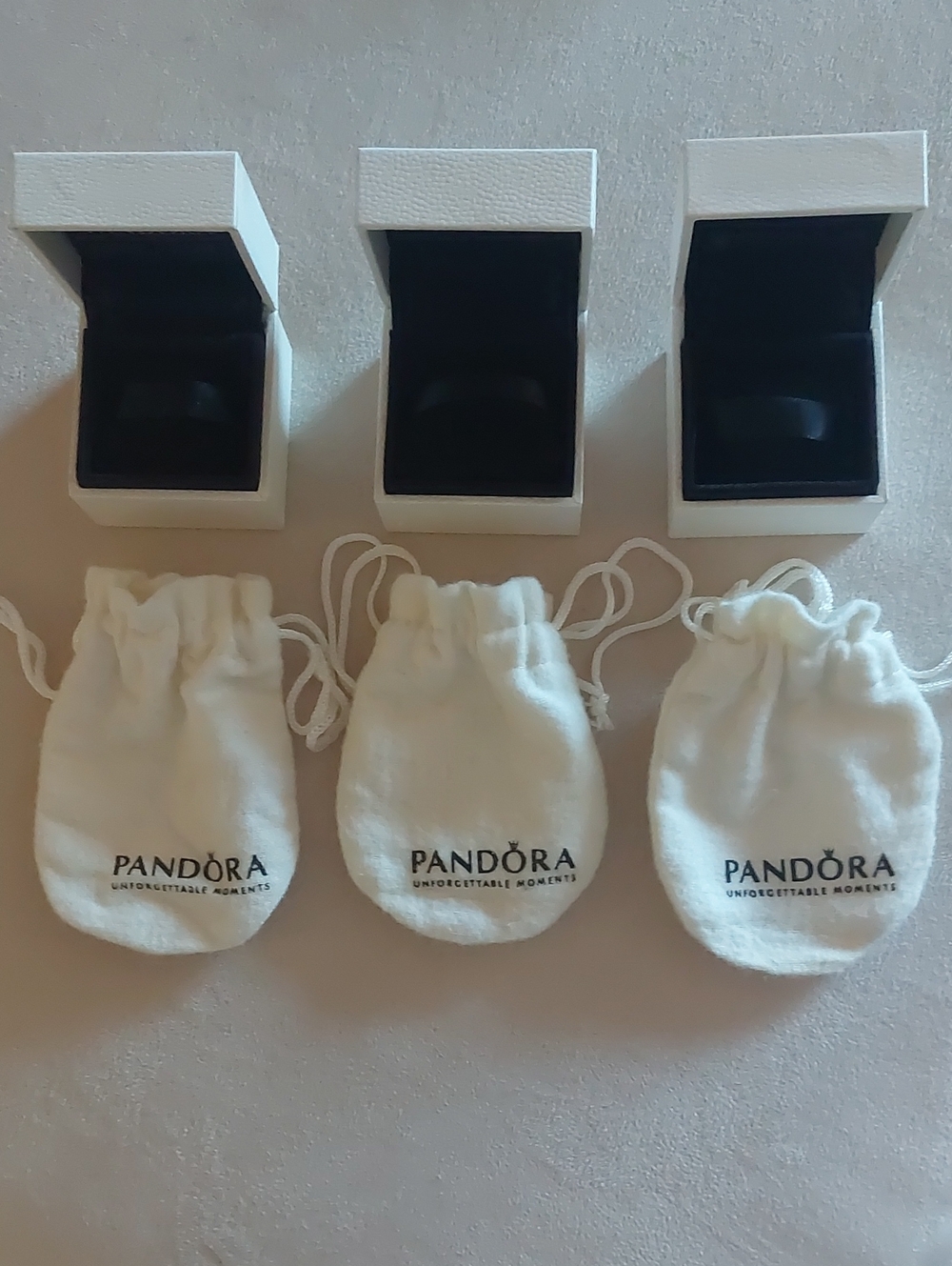 Pandora White Jewelry Boxes and Pouches Set with Black Interiors